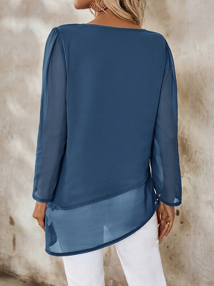 Corisande™ - Elegant Double Layer Blouse with Asymmetrical Hem and Light Transparency