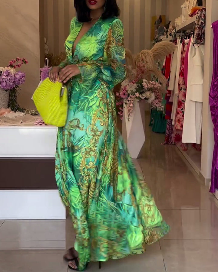 Aceline™ - Elegant Print Long Dress with Empire Waist