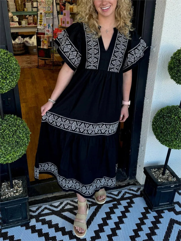 Noéa™ - Bohemian Long Dress with V-Neck
