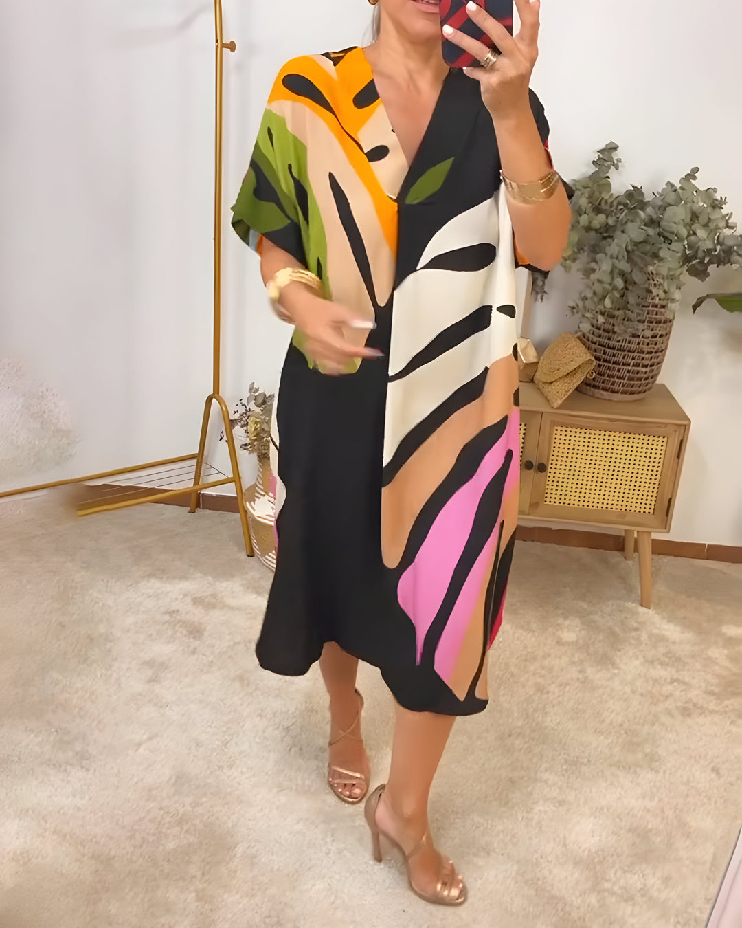Nerissa™ - Casual Dress with Colorful Leaf Print for a Fresh and Natural Style