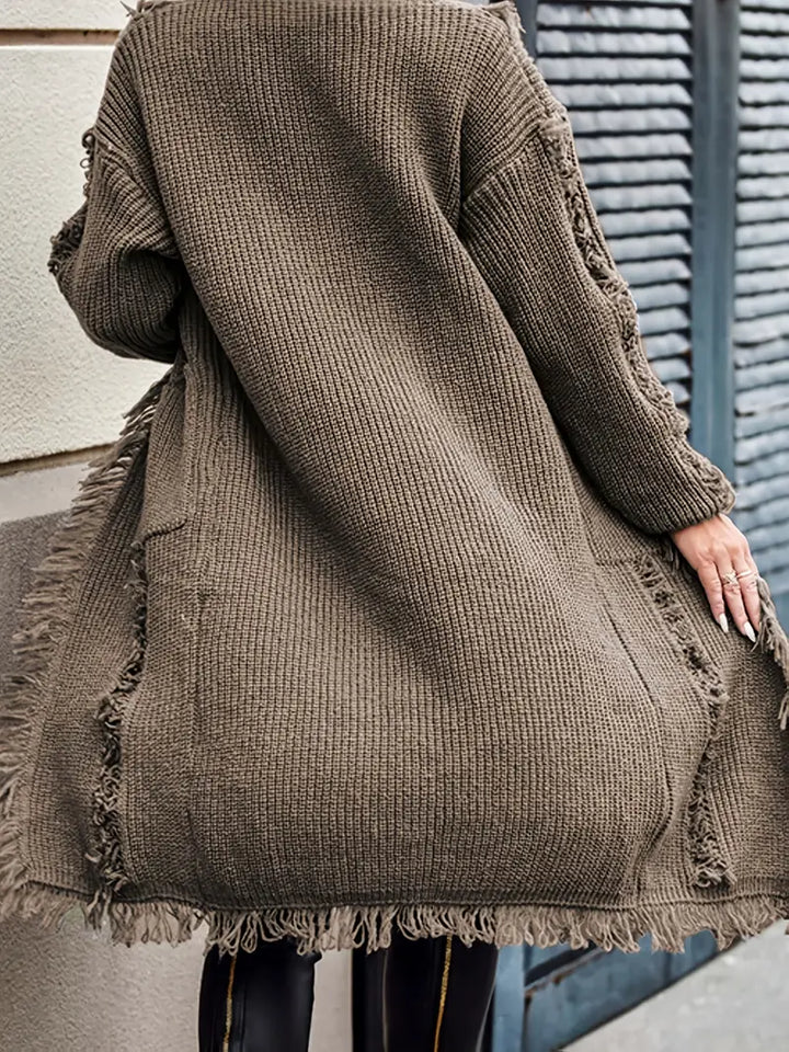 Reine™ - Cardigan Long à Franges – Style Décontracté et Tendance
