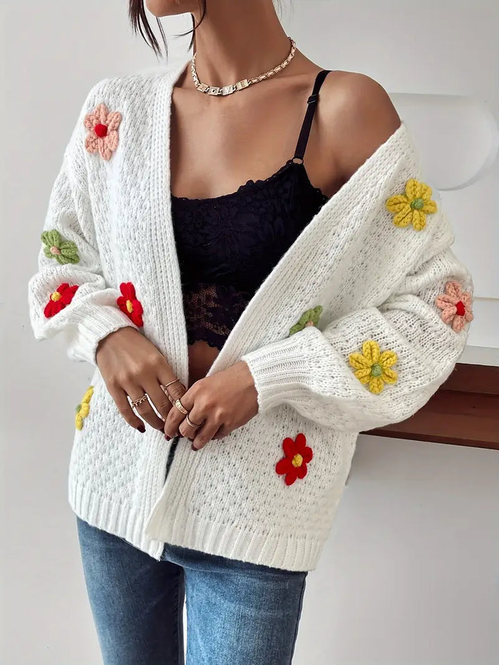 Risette™ - Cardigan Tricoté à Motif Floral