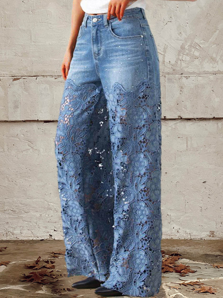 Lisandra™ - Mid-rise Lace Patchwork Jeans