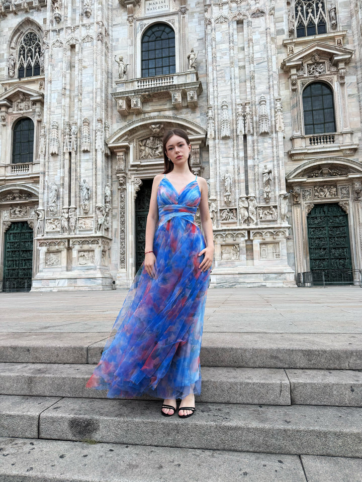 “Silvana” One-Shoulder Floral Dress with Side Slit