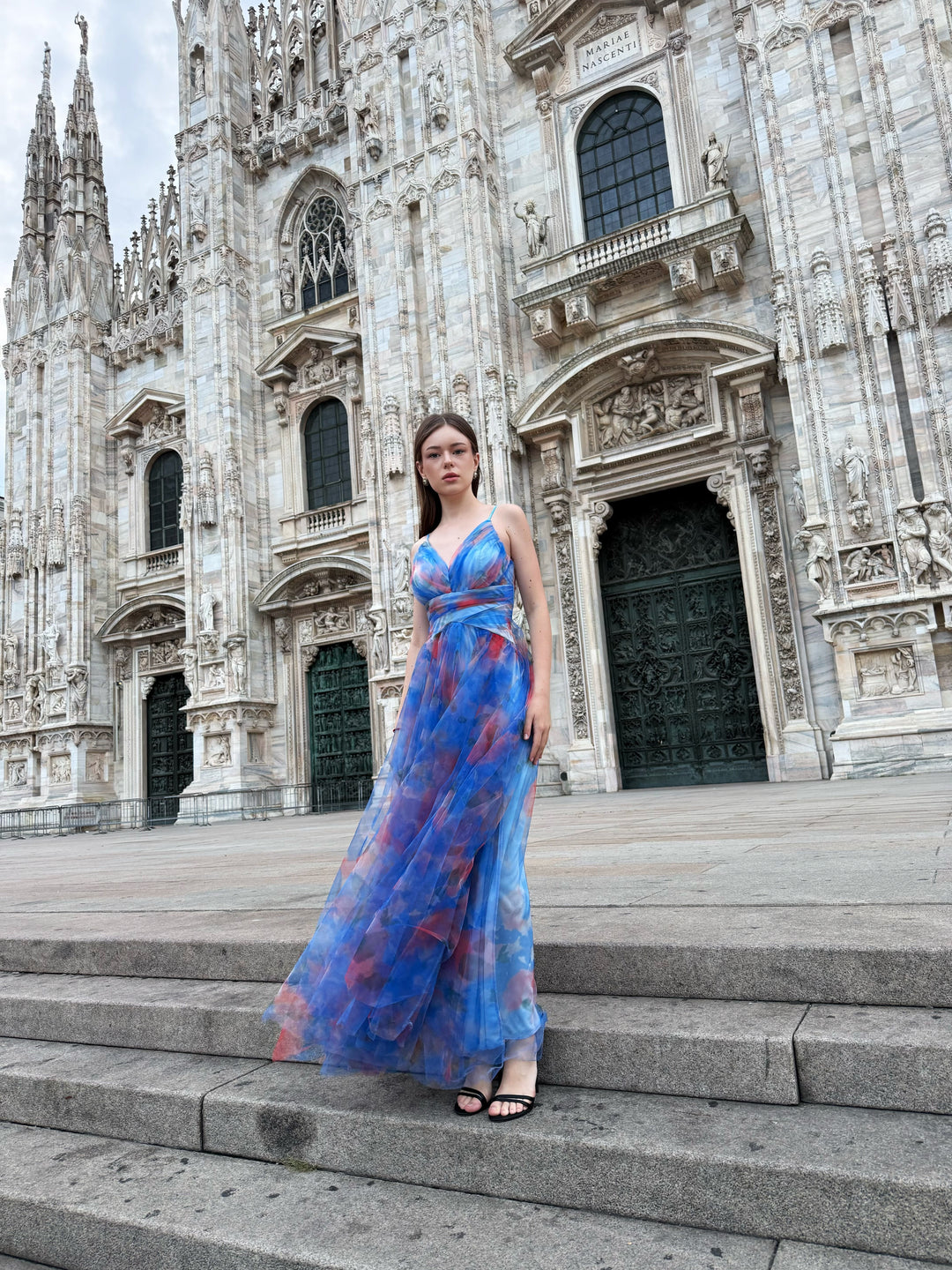 “Silvana” One-Shoulder Floral Dress with Side Slit