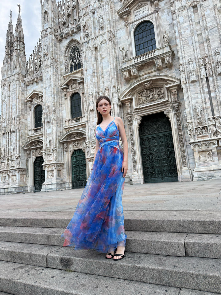 “Silvana” One-Shoulder Floral Dress with Side Slit