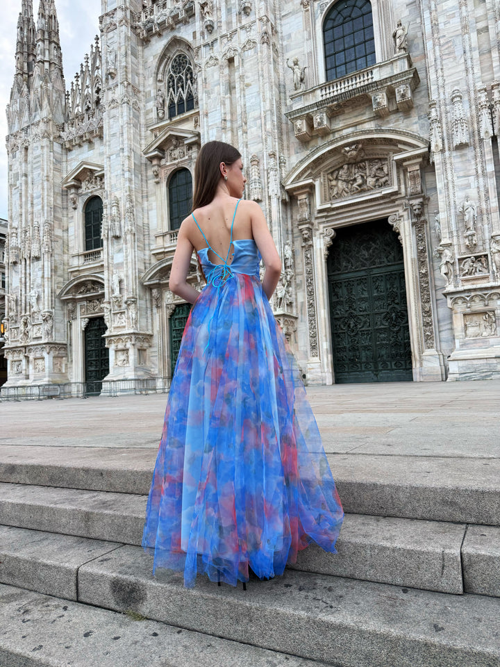 “Silvana” One-Shoulder Floral Dress with Side Slit