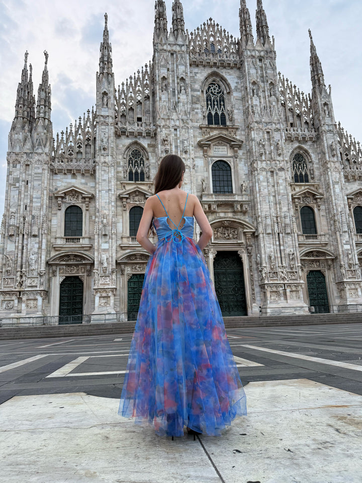 “Silvana” One-Shoulder Floral Dress with Side Slit