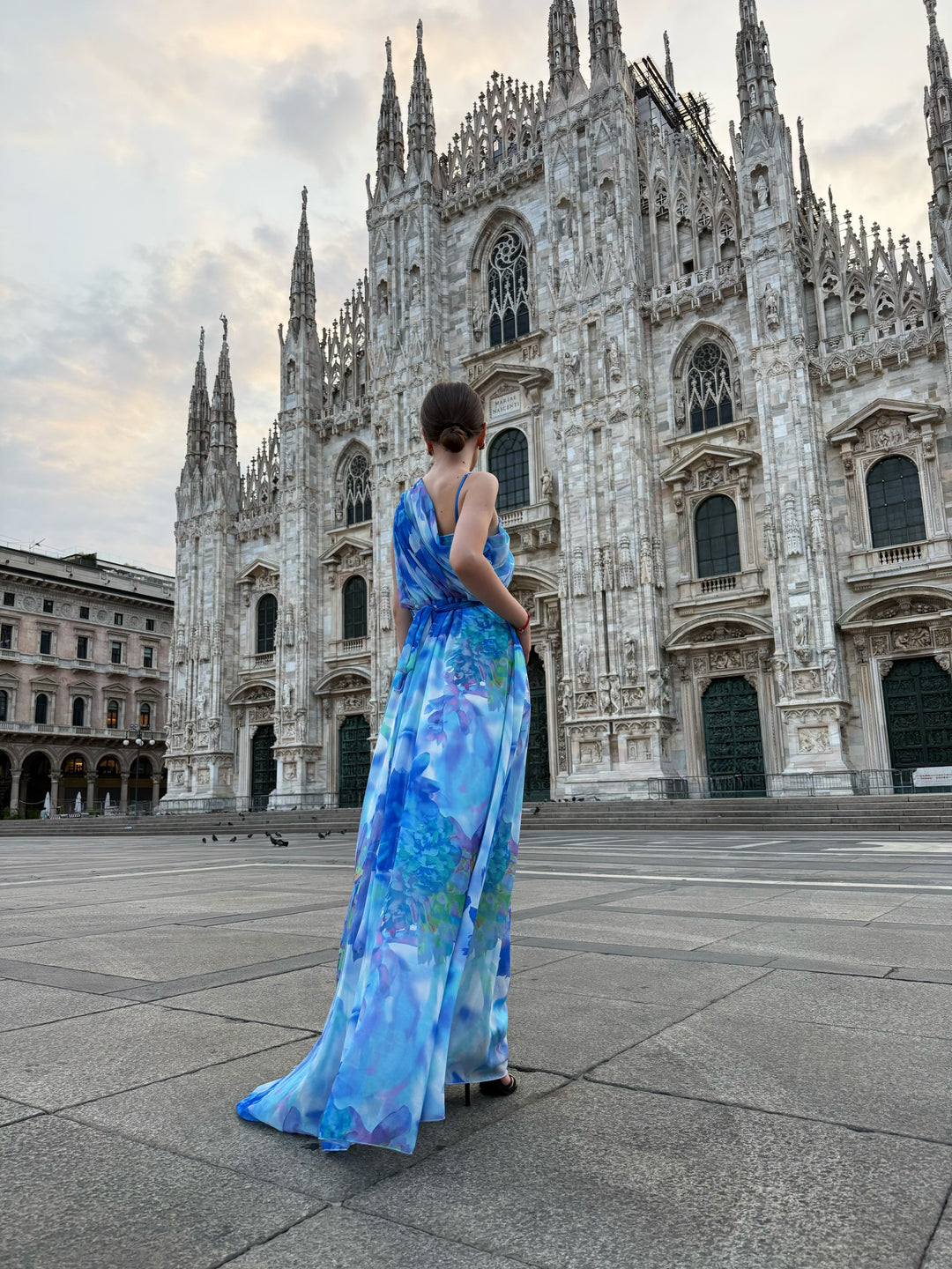 “Silvana” One-Shoulder Floral Dress with Side Slit