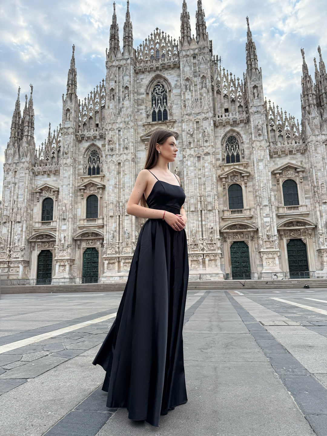 Elegant Long Satin Dress with Thin Straps – "Estella"