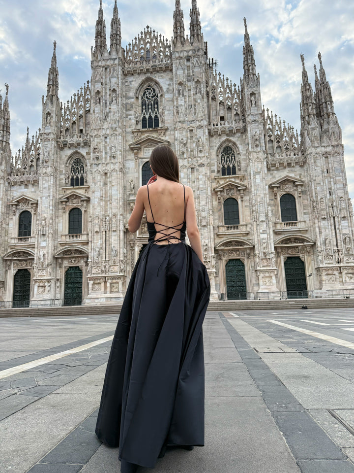 Elegant Long Satin Dress with Thin Straps – "Estella"