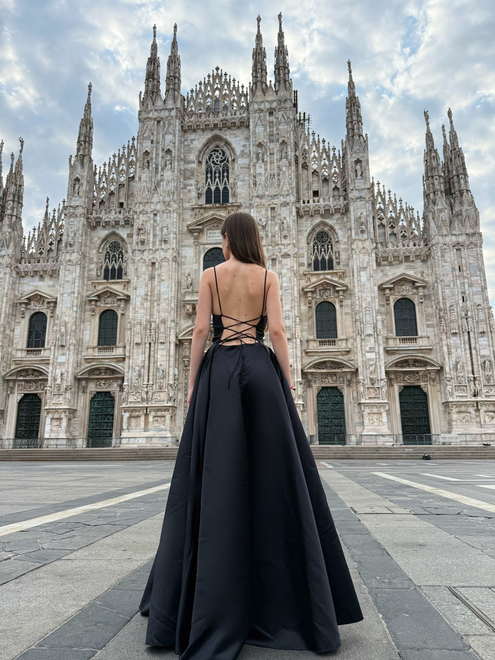 Elegant Long Satin Dress with Thin Straps – "Estella"