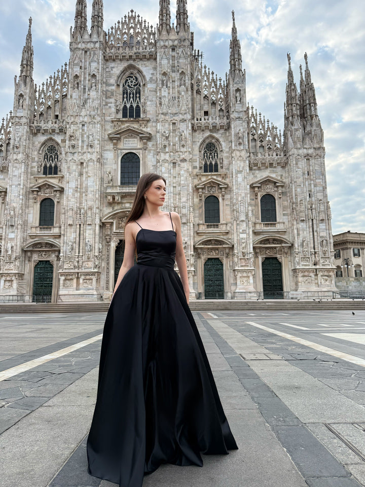 Elegant Long Satin Dress with Thin Straps – "Estella"