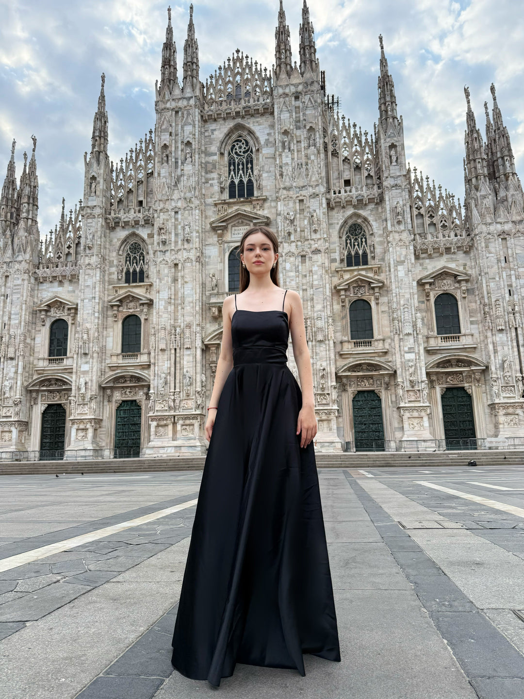 Elegant Long Satin Dress with Thin Straps – "Estella"