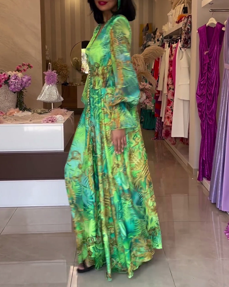 Aceline™ - Elegant Print Long Dress with Empire Waist