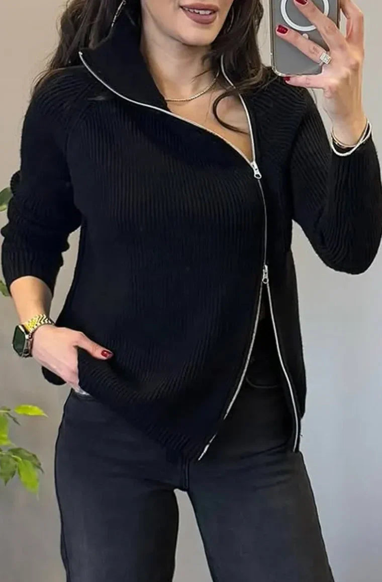 Lucienne™ - Asymmetrical Knit Sweater with Double Zipper