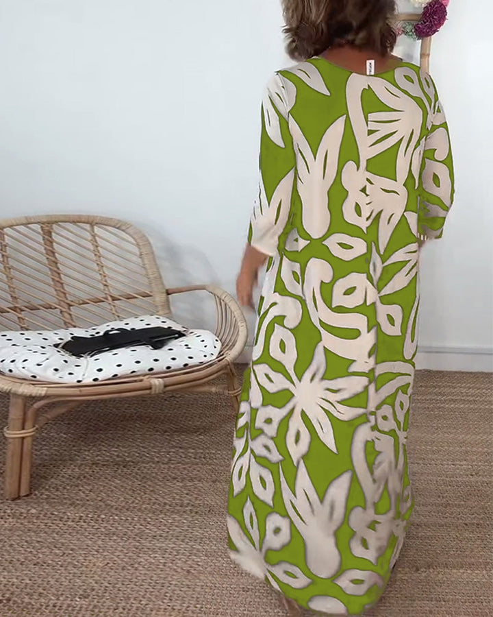 Jewel™ - Long Sleeve Printed Dress with Round Neck