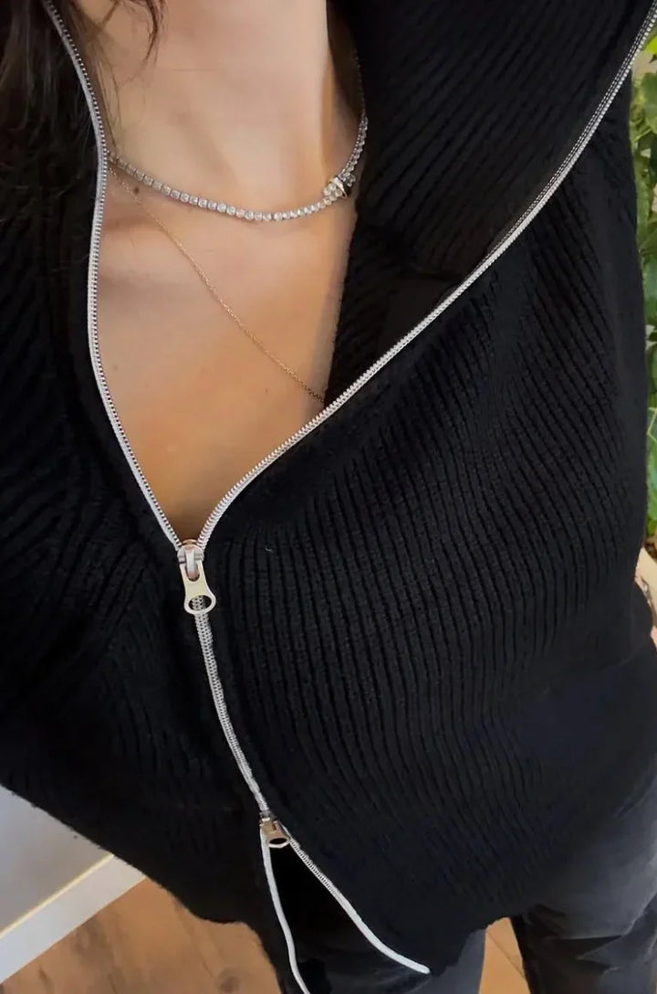 Lucienne™ - Asymmetrical Knit Sweater with Double Zipper