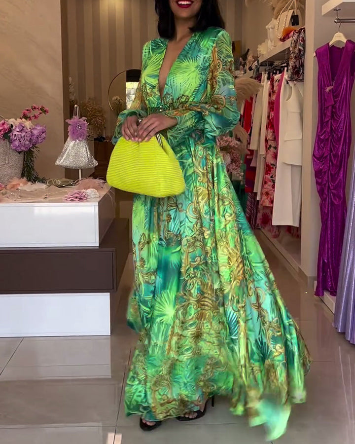 Aceline™ - Elegant Print Long Dress with Empire Waist