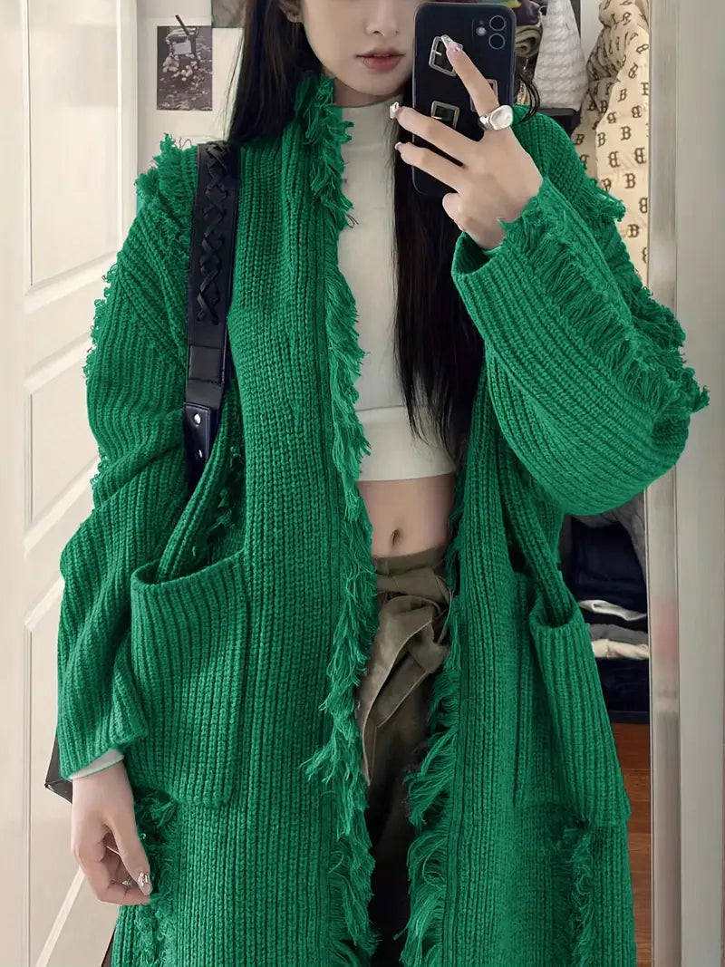 Reine™ - Cardigan Long à Franges – Style Décontracté et Tendance