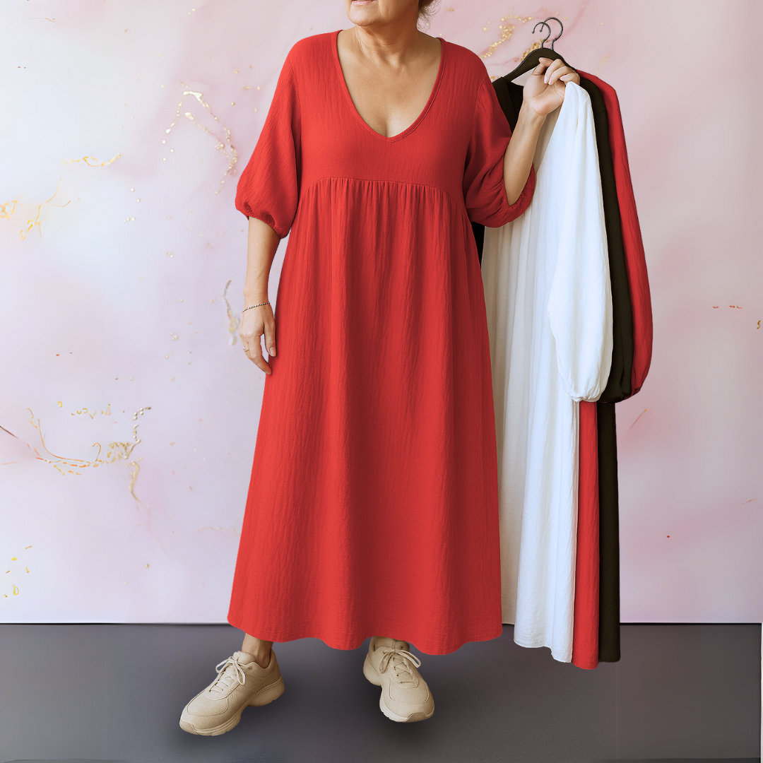 Cléo™ - Solid Color Dress with V-Neck