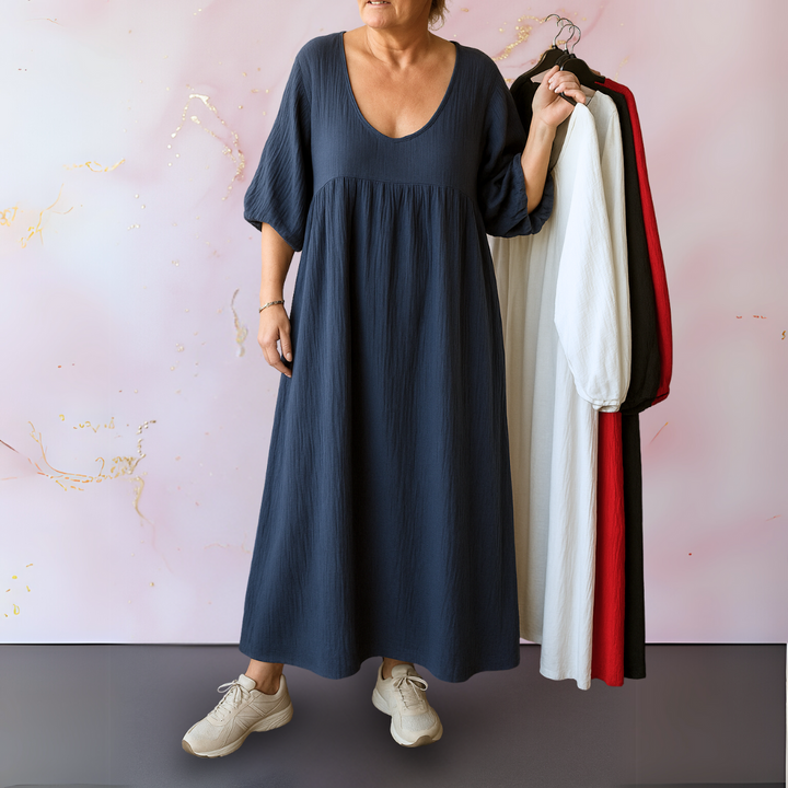 Cléo™ - Solid Color Dress with V-Neck