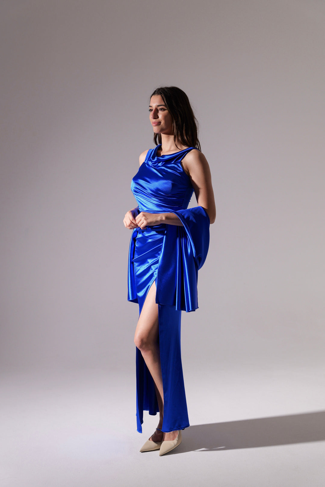 Draped Off-Shoulder Dress Light Blue