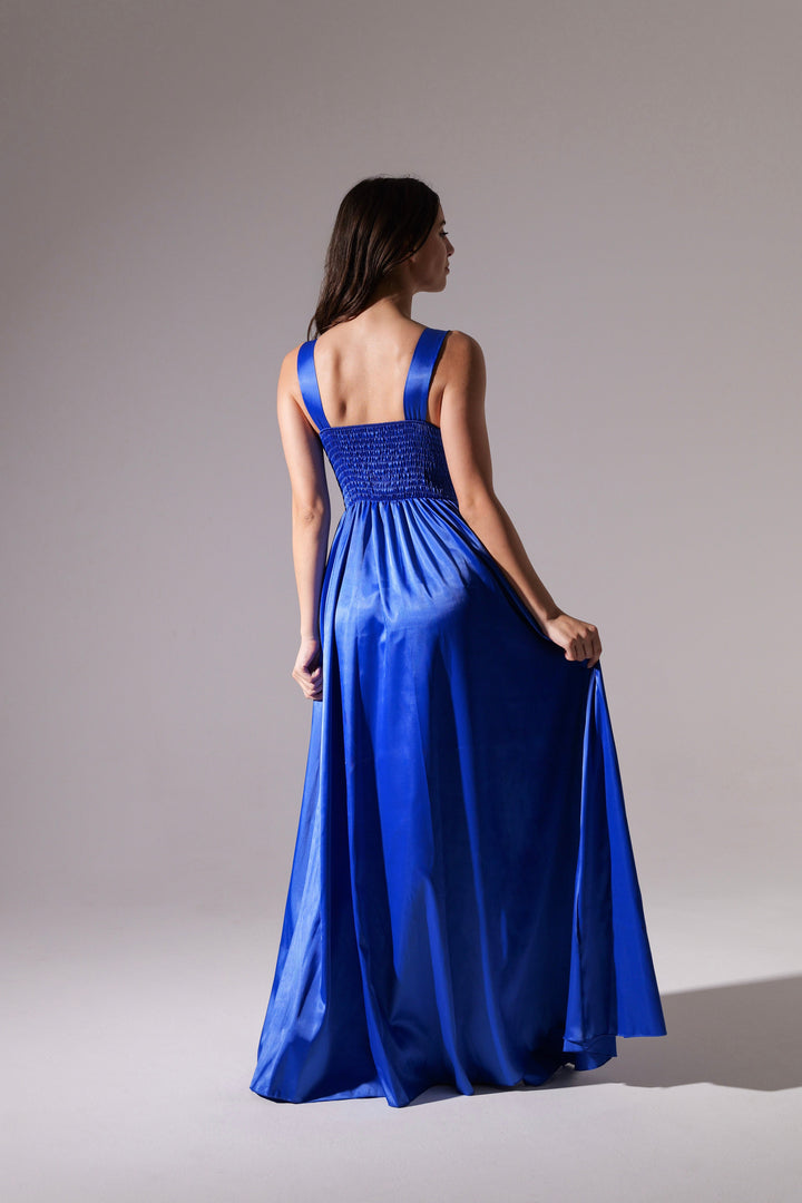 Maxi Satin Dress with V-Neck Sara