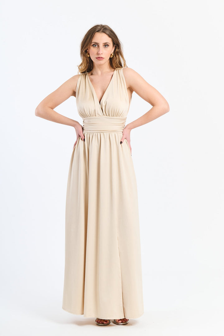 Long Satin Dress with V-Neck – Model “Aria”