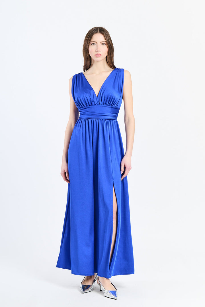 Long Satin Dress with V-Neck – Model “Aria”