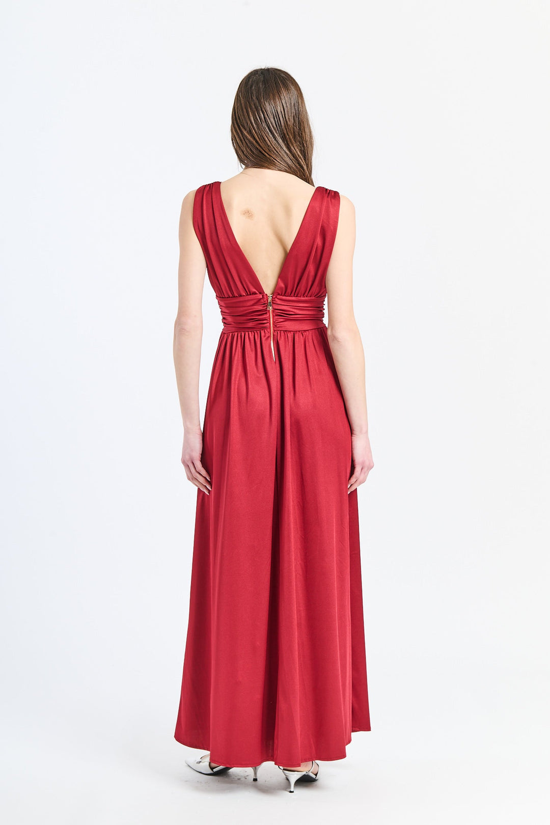 Long Satin Dress with V-Neck – Model “Aria”