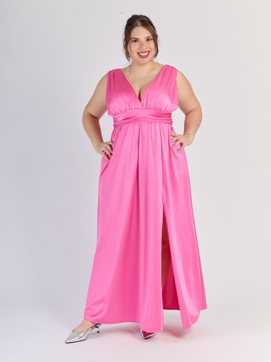 Long Satin Dress with V-Neck – Model “Aria”