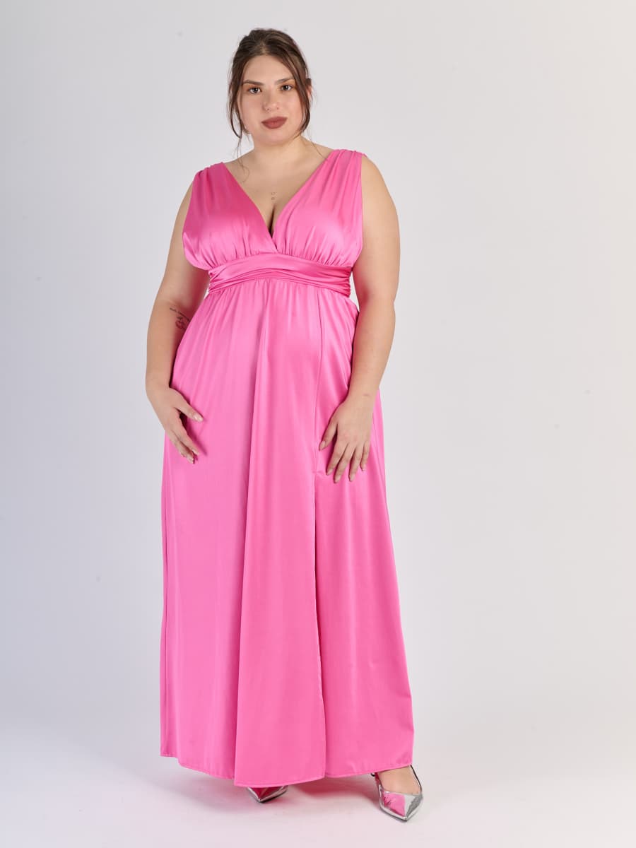 Long Satin Dress with V-Neck – Model “Aria”