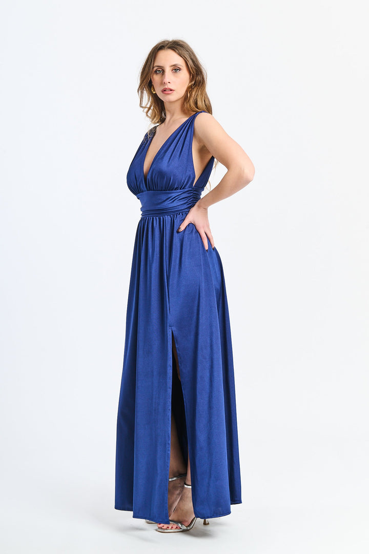 Long Satin Dress with V-Neck – Model “Aria”