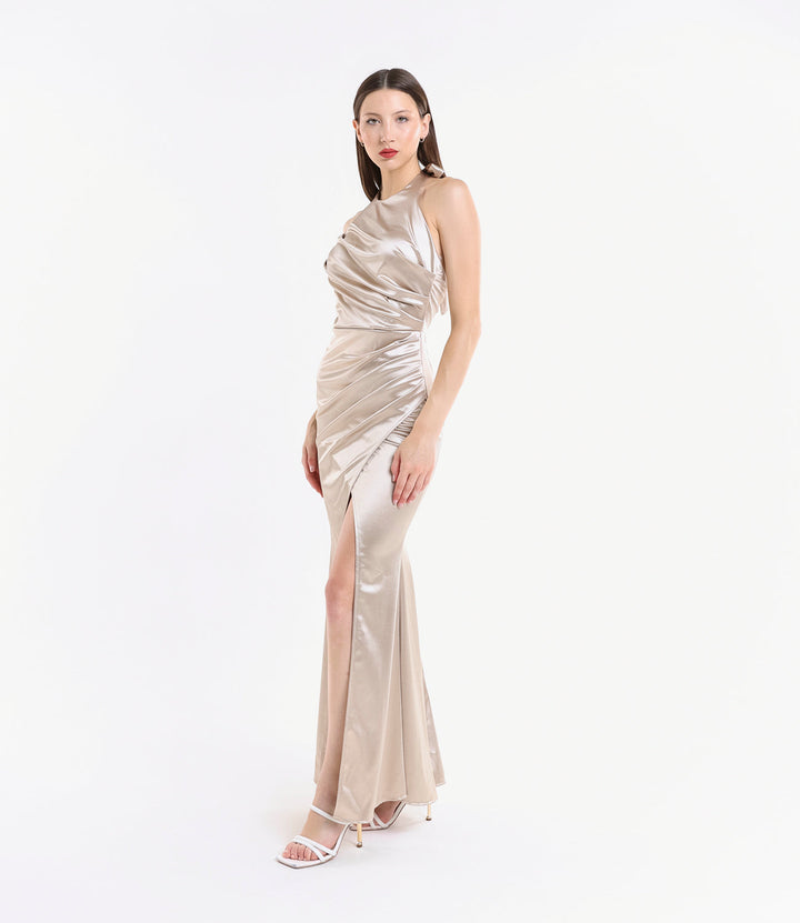 Draped Satin Dress with American Neckline Aria