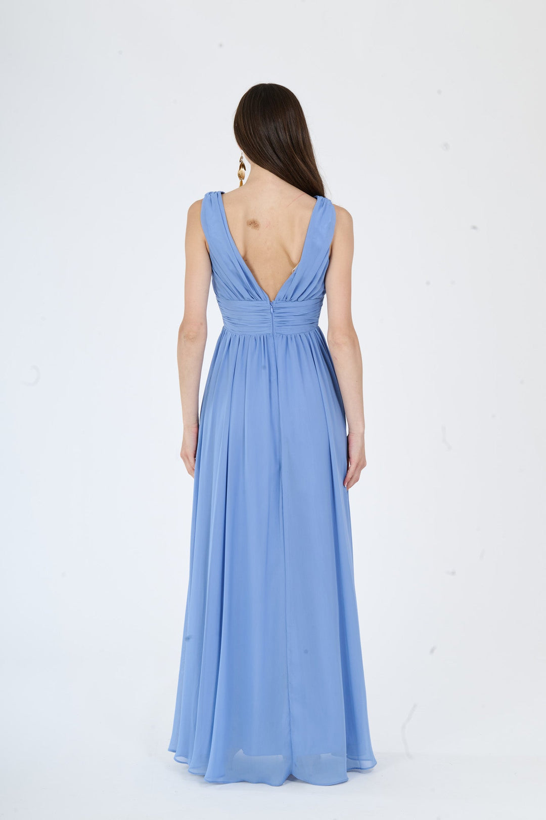 "Callista" Dress – Long V-Neck Dress with Draped Straps and Side Slit