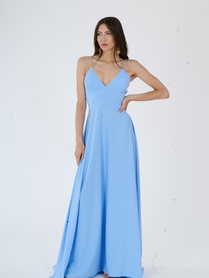 "Delfina" Dress – Elegant Long Dress in Polyester with Thin Straps and Tied Back