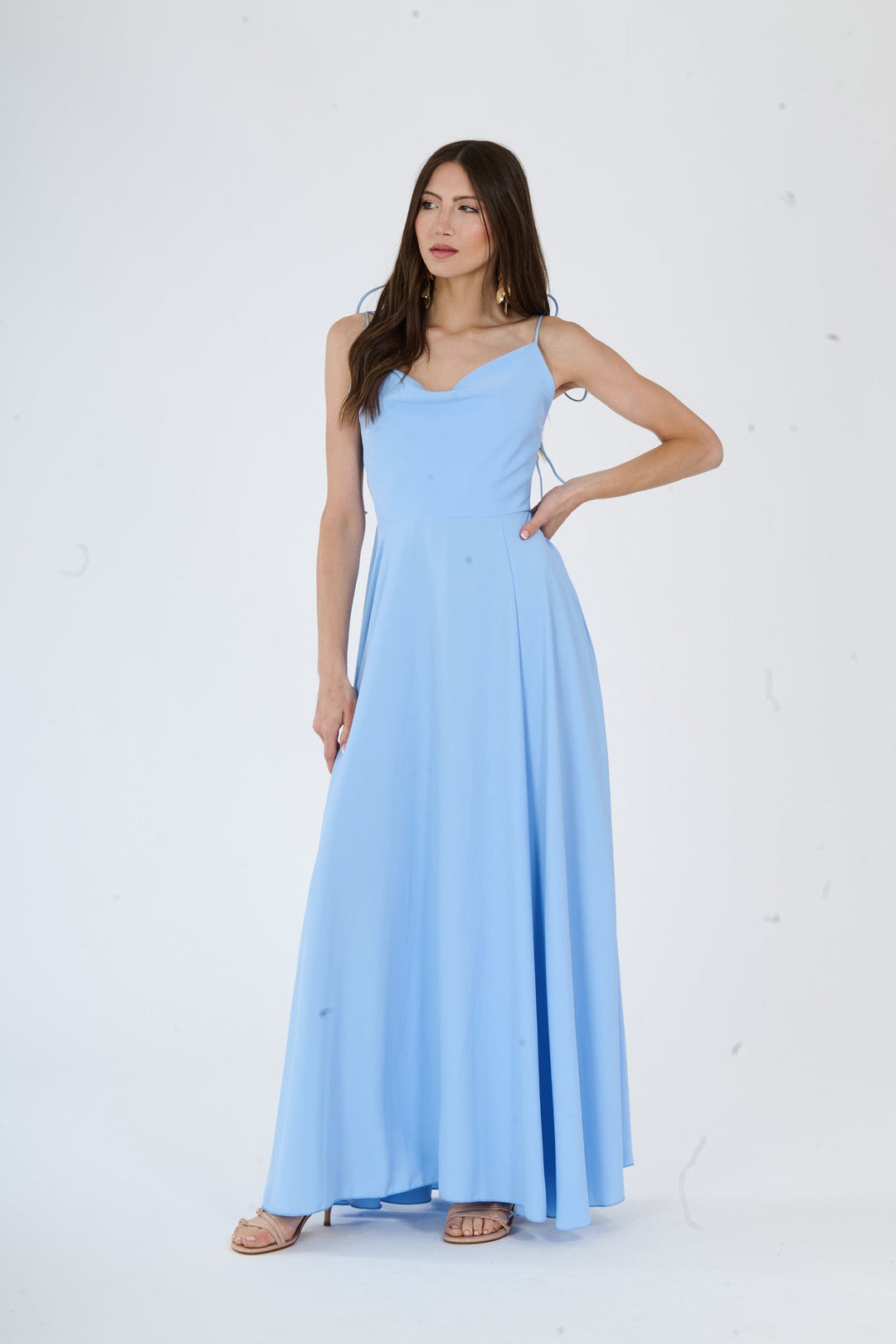 "Isadora" Dress – Long Polyester Dress with Slit and Tied Straps