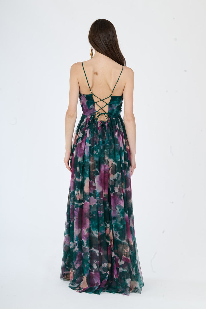 “Loreda” Dress – V-Neck Multicolor Tulle