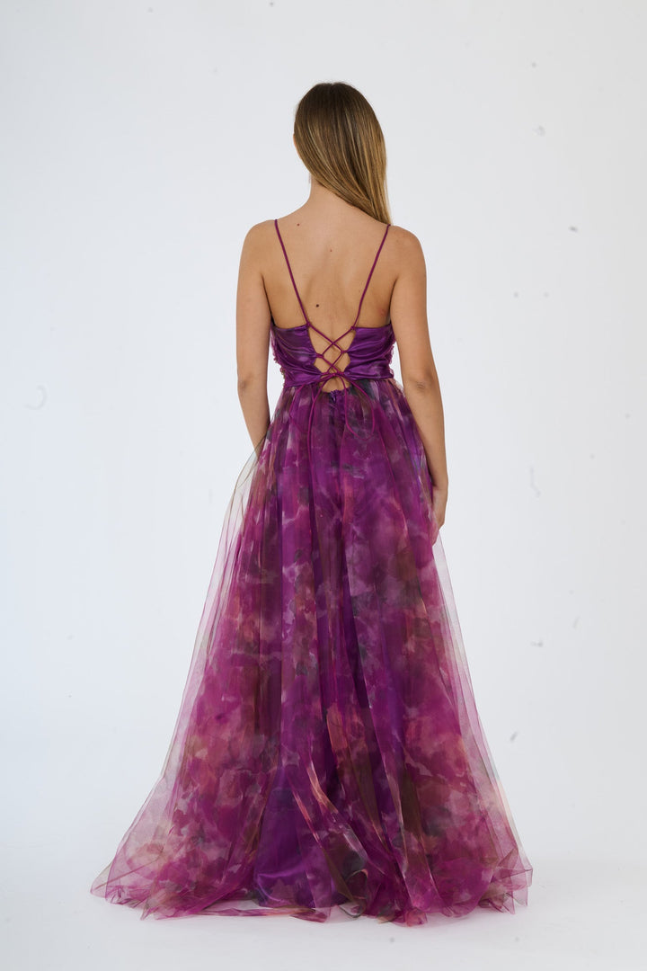 “Loreda” Dress – V-Neck Multicolor Tulle