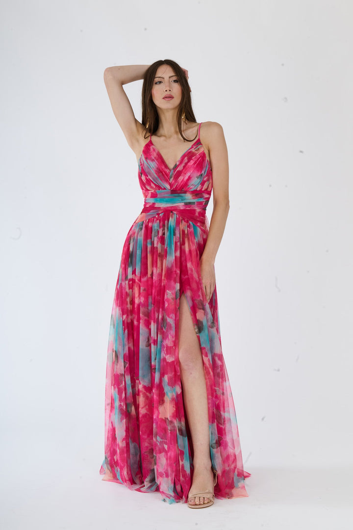 “Loreda” Dress – V-Neck Multicolor Tulle