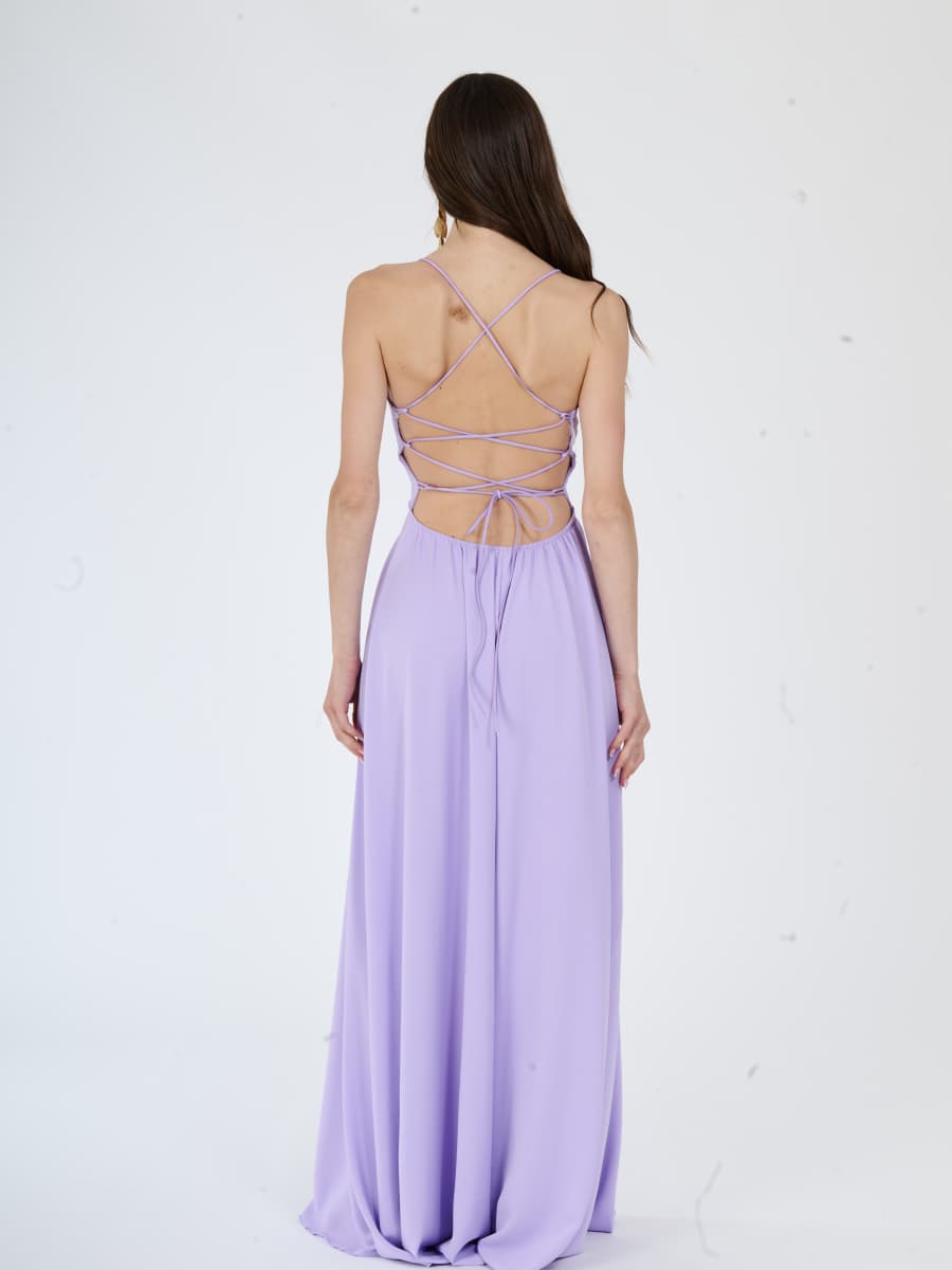 "Delfina" Dress – Elegant Long Dress in Polyester with Thin Straps and Tied Back