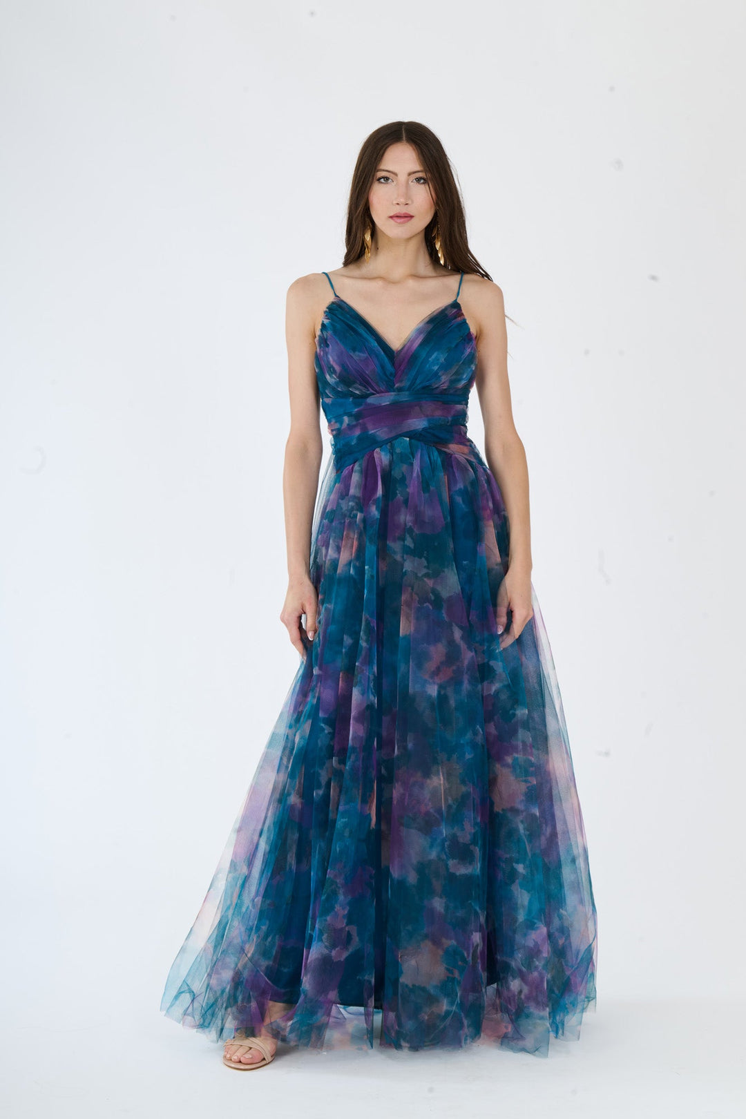 “Loreda” Dress – V-Neck Multicolor Tulle