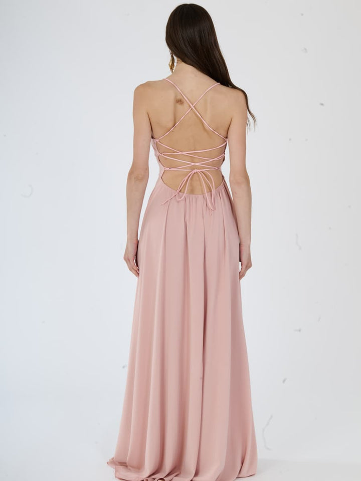"Delfina" Dress – Elegant Long Dress in Polyester with Thin Straps and Tied Back