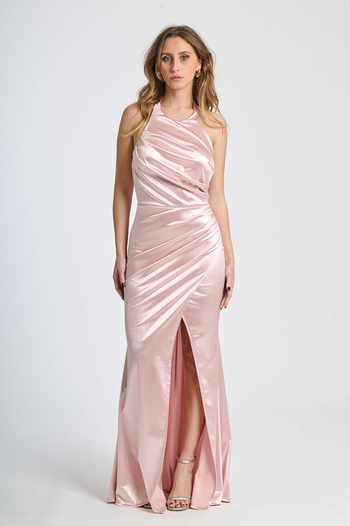 Draped Satin Dress with American Neckline Aria