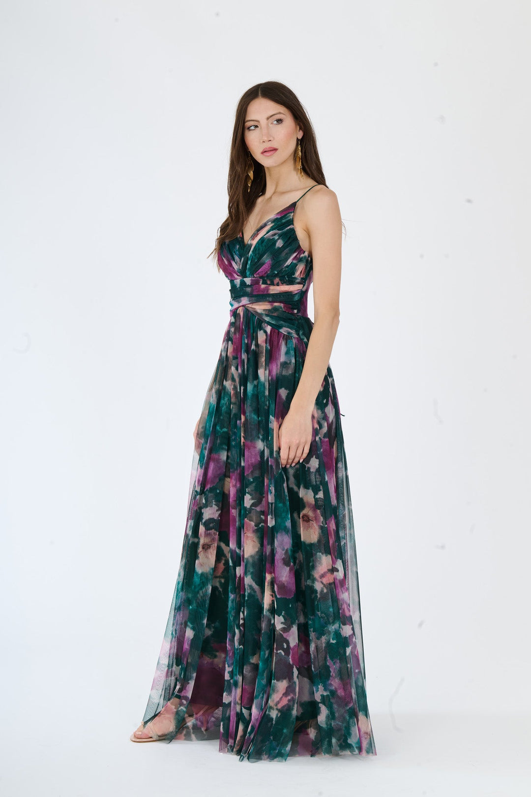 “Loreda” Dress – V-Neck Multicolor Tulle