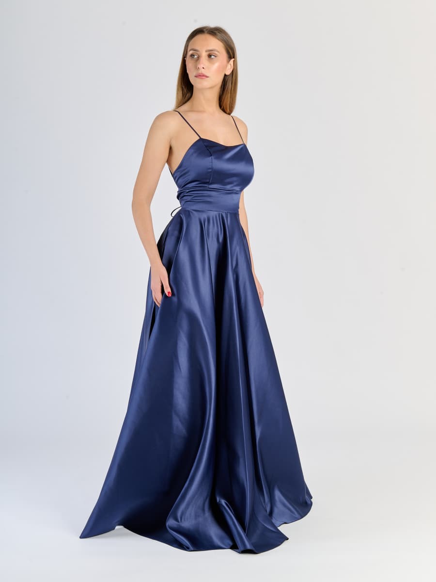 Elegant Long Satin Dress with Thin Straps – "Estella"