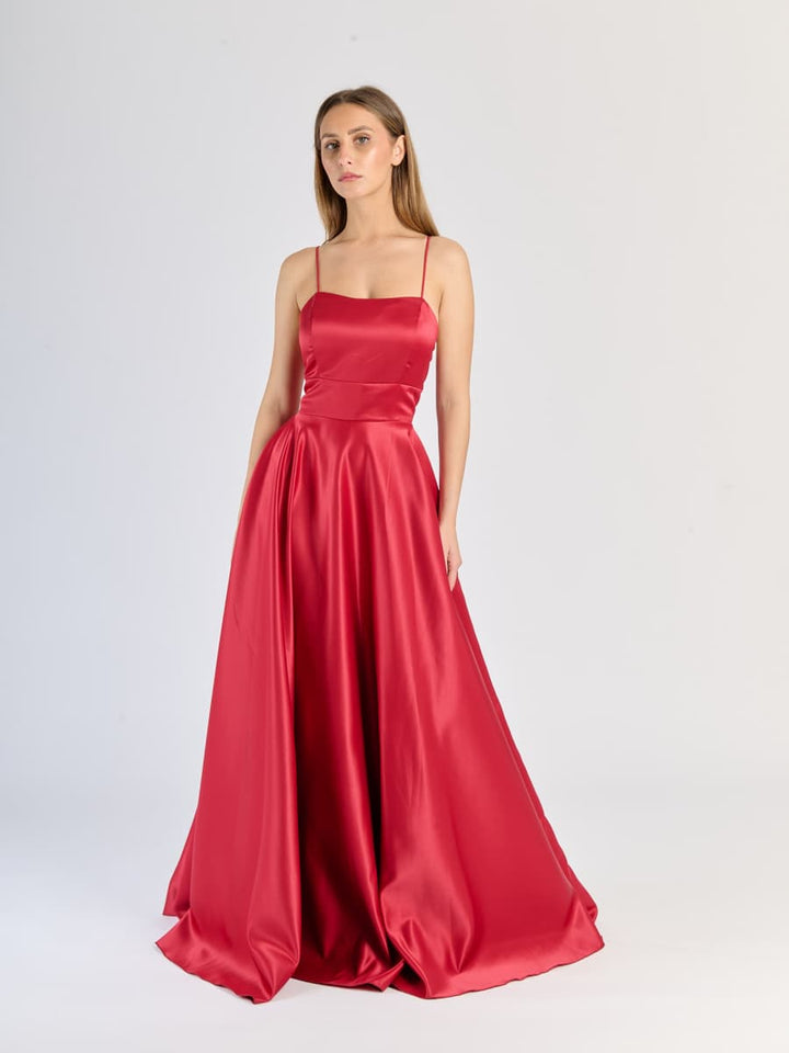 Elegant Long Satin Dress with Thin Straps – "Estella"