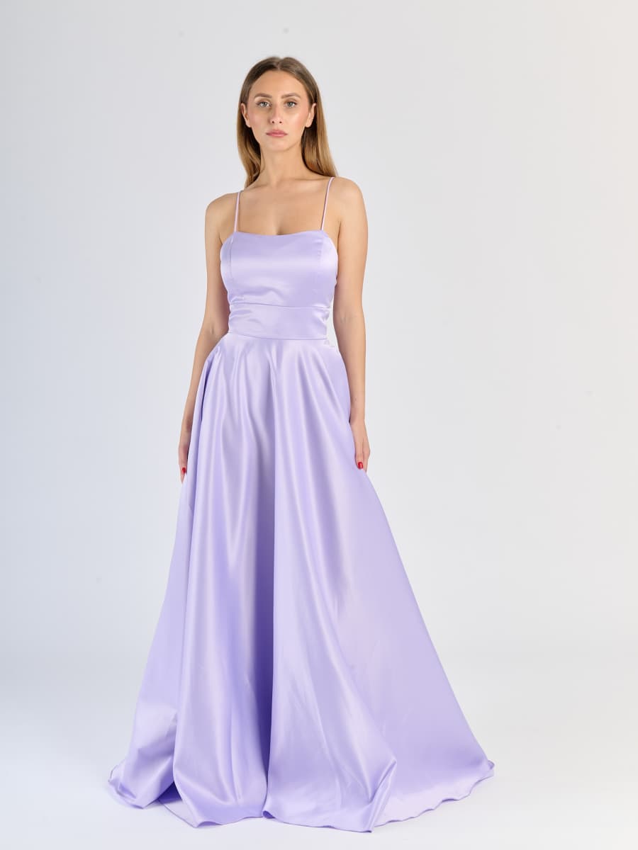 Elegant Long Satin Dress with Thin Straps – "Estella"