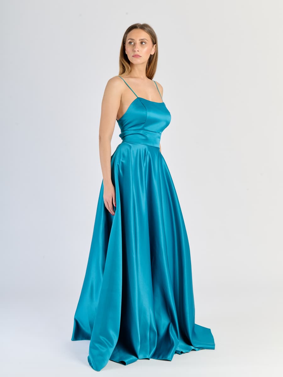 Elegant Long Satin Dress with Thin Straps – "Estella"